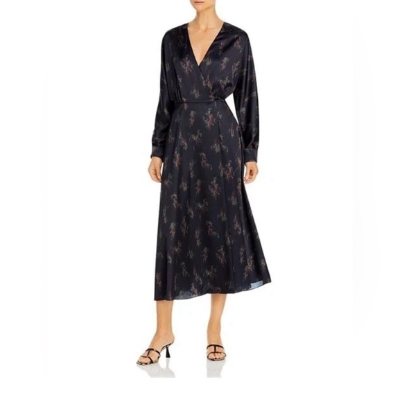 Vince Dresses & Skirts - $445 Vince “Wisteria” floral silky long sleeve faux wrap v-neck dress  Size XS